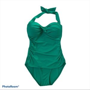 Tommy Bahama Green Twist Front Halter One Piece